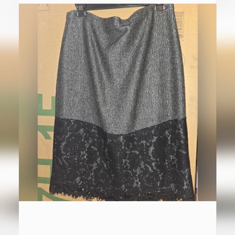 J Crew Women's Gray and Black Lace Hem Pencil Skirt